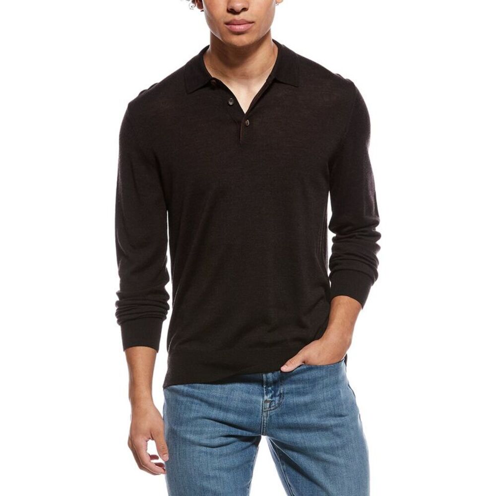 Bruno Magli Mens  Merino Wool Polo Sweater, Brown